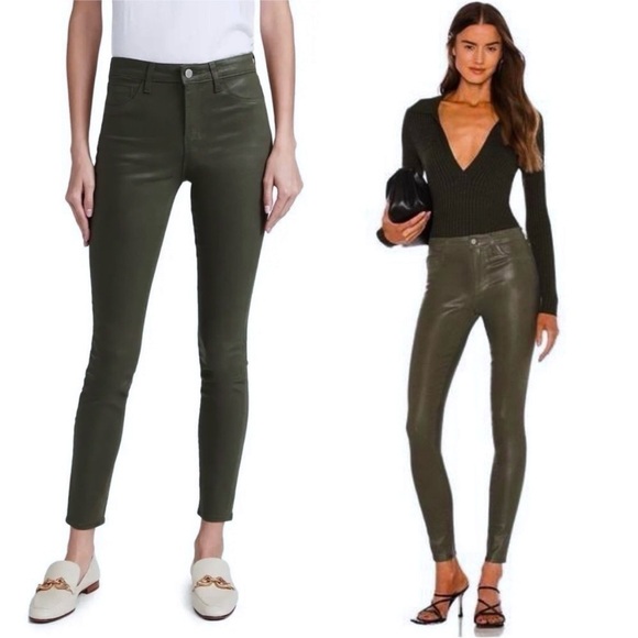 NWT L'AGENCE Faux Leather Contrast Thread High Waist Coated Skinny Ankle Jean 25 - Picture 8 of 12